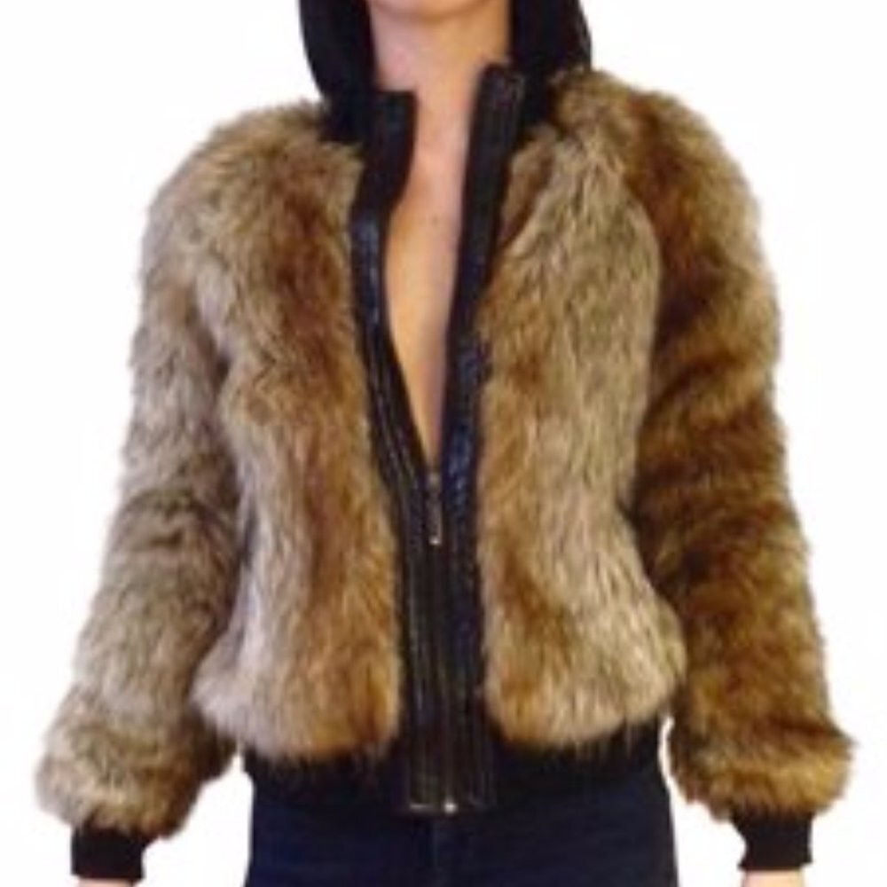 Vertigo Tan Faux Gray Trim Full Zipper Coat-jacket Coat